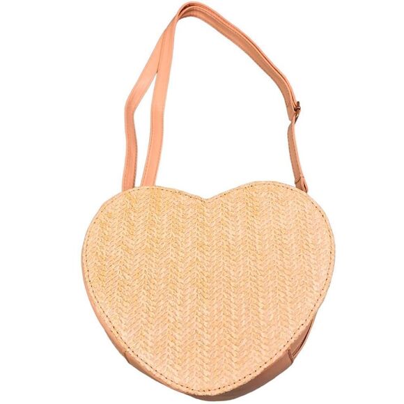Straw Heart Cream Crossbody Shoulder Bag - Picture 6 of 15
